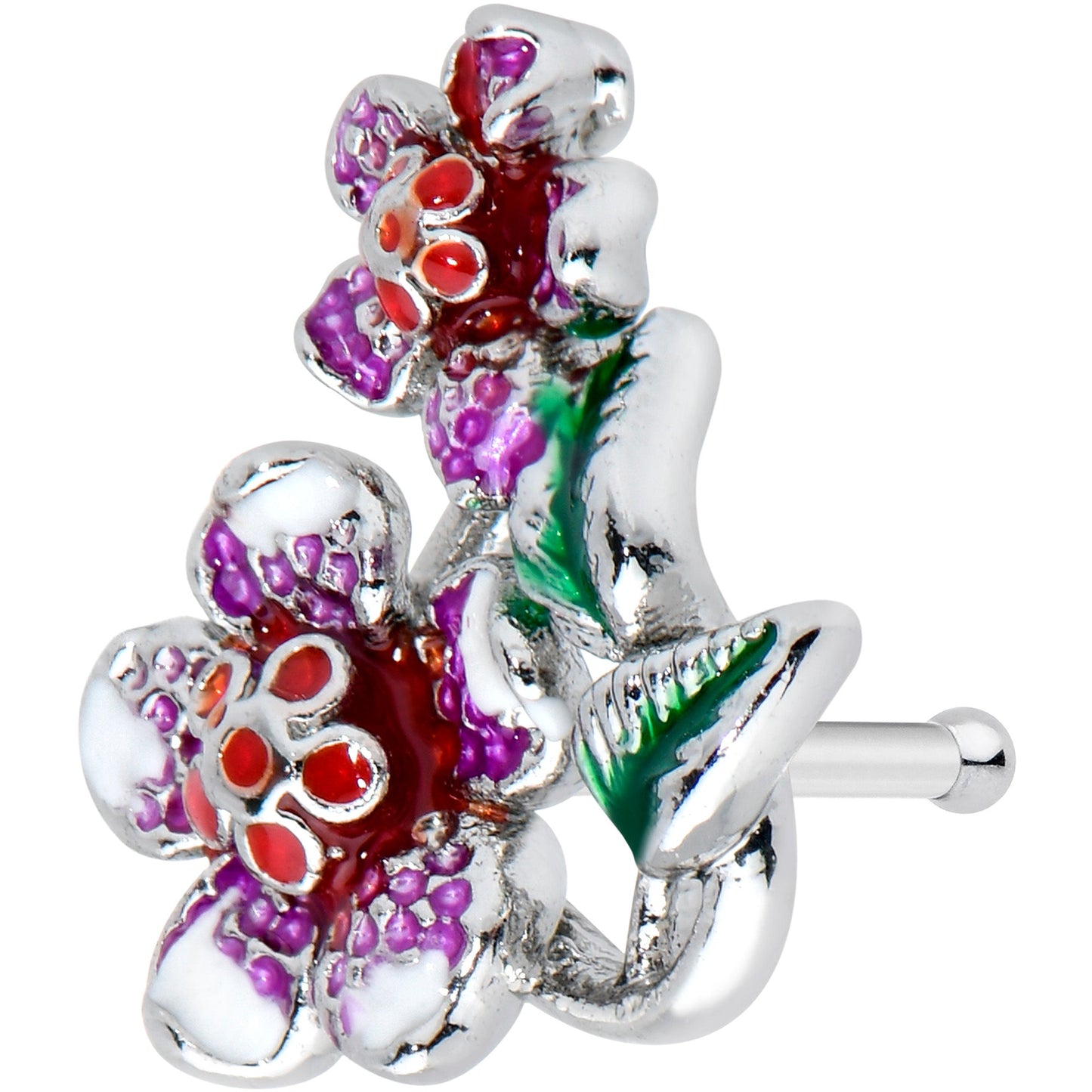 20 Gauge 1/4 Red Purple Flower in Flower Nose Bone