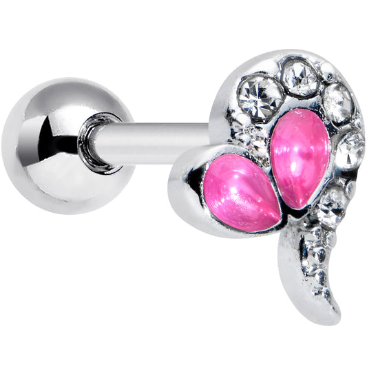 16 Gauge 1/4 Clear Pink Gem Curve Heart Valentines Day Cartilage Tragus
