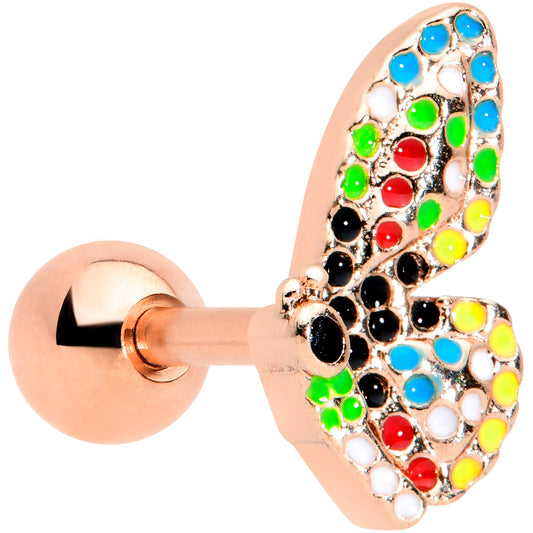 16 Gauge 1/4 Rose Gold Tone Mosaic Butterfly Cartilage Tragus Earring