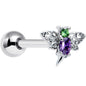 Green Purple Gem Dragonfly Barbell Tongue Ring