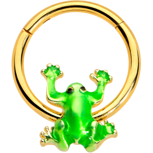 16 Gauge 3/8 Gold Tone Green Tree Frog Hinged Segment Ring