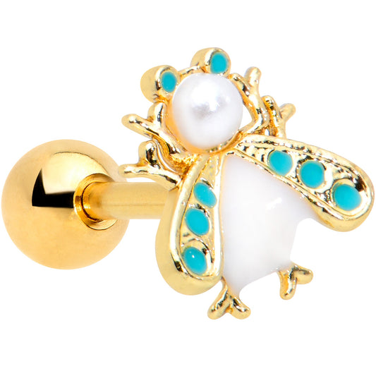 16 Gauge 1/4 White Gem Gold Tone Snow Bug Cartilage Tragus Earring