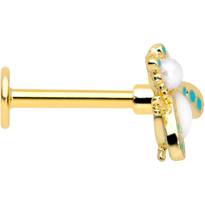 16 Gauge 5/16 White Gem Gold Tone Snow Bug Labret Monroe Tragus