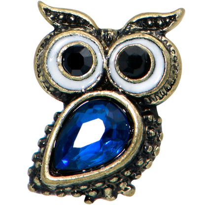 16 Gauge 5/16 Blue Gem Gold Tone Wide Eyed Owl Labret Monroe Tragus