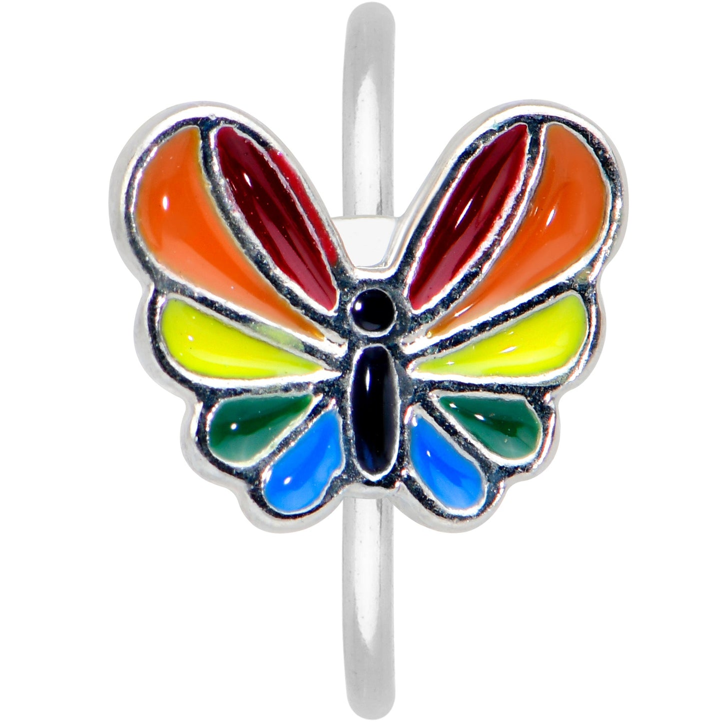 20 Gauge 5/16 Pride Rainbow Stripes Butterfly Nose Hoop