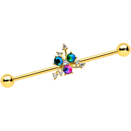 14 Gauge Purple Tourmaline Gold Tone Spray Industrial Barbell 38mm