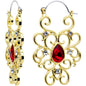 Clear Red Gem Gold Tone Swirling Style Tunnel Plug Earrings