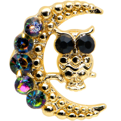 16 Gauge 5/16 Aurora Black Gem Gold Tone Owl Moon Labret Monroe Tragus