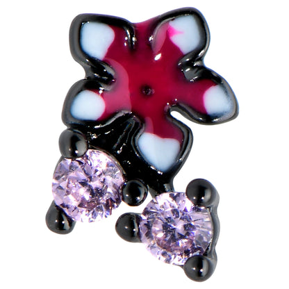 20 Gauge 1/4 Pink Gem Fanciful Black Flower Nose Bone