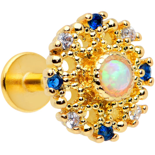 16 Gauge 1/4 White Synthetic Opal Gold Tone Sun Labret Monroe Tragus