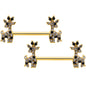 14 Gauge 9/16 Black Gem Gold Tone Decadent Deer Nipple Ring Set