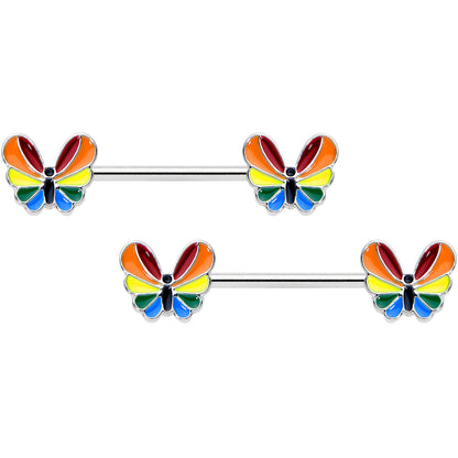 14 Gauge 9/16 Pride Rainbow Stripe Butterfly Barbell Nipple Ring Set