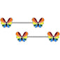 14 Gauge 9/16 Pride Rainbow Stripe Butterfly Barbell Nipple Ring Set