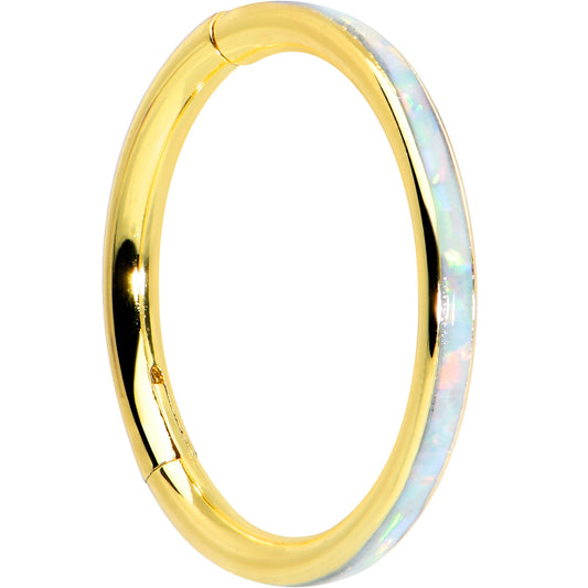 16 Gauge 3/8 White Synth Opal Gold Hue Sleek Forward Face Segment Ring