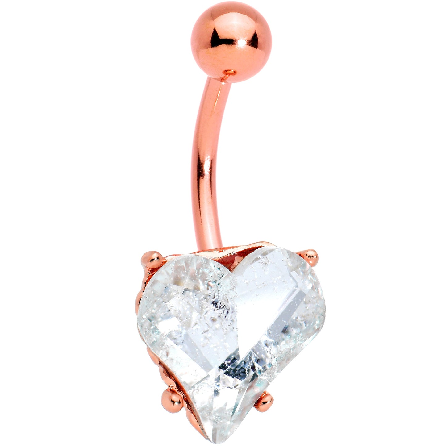 Clear Gem Rose Gold Tone Big Heart Valentines Belly Ring