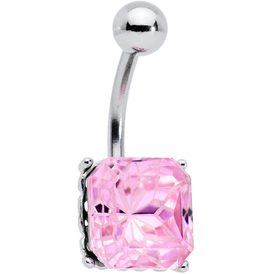 Pink Gem Square Stylish Elegance Mandala Flower Belly Ring