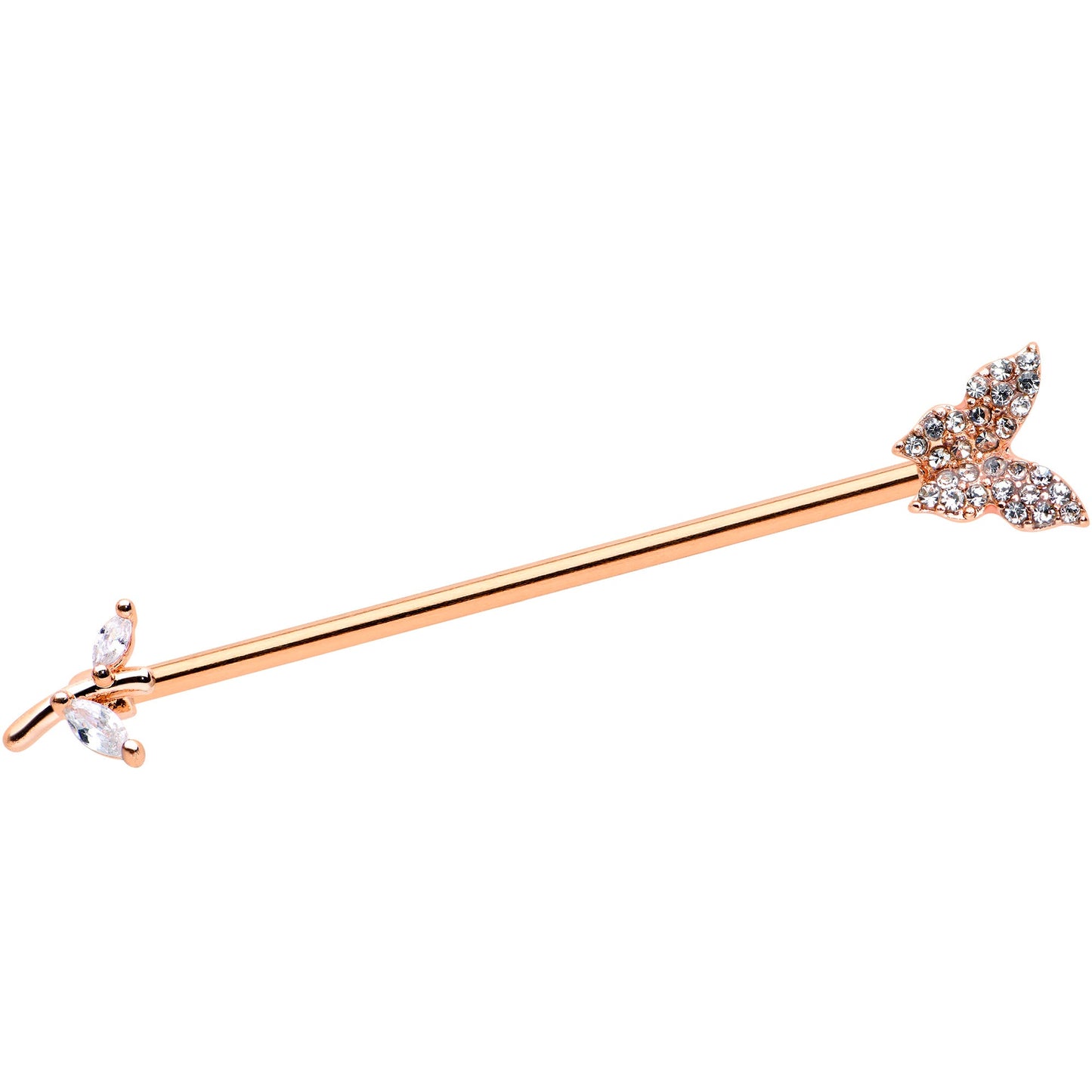 14 Gauge Clear CZ Gem Rose Gold Tone Butterfly Dazzle Industrial Barbell 38mm