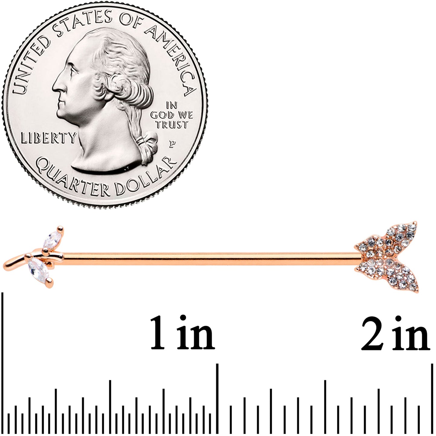 14 Gauge Clear CZ Gem Rose Gold Tone Butterfly Dazzle Industrial Barbell 38mm