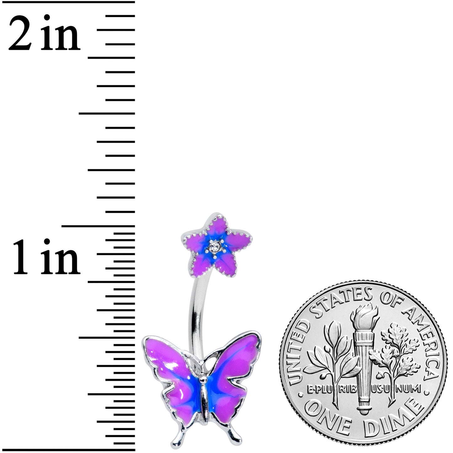 Matching Purple Flower Butterfly Double Mount Belly Ring