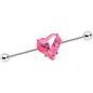 14 Gauge Pink Gem Heart Love Valentines Day Industrial Barbell 38mm