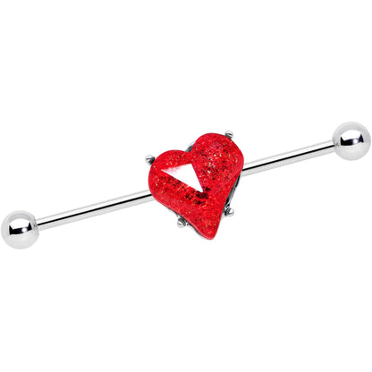 14 Gauge Red Gem Heart Love Valentines Day Industrial Barbell 38mm