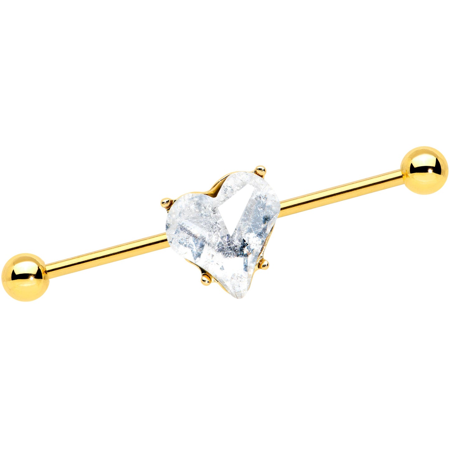 14 Gauge Clear Gem Gold Tone Heart Valentine Industrial Barbell 38mm