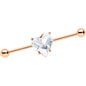 14 Gauge Clear Rose Gold Tone Heart Valentine Industrial Barbell 38mm