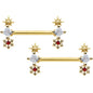 14 Gauge 9/16 Red Gold Tone Snowflake Star Christmas Nipple Ring Set