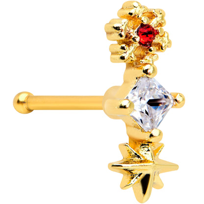 20 Gauge 1/4 Clear Red Gem Gold Tone Star Snowflake Nose Bone