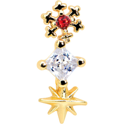 20 Gauge 1/4 Clear Red Gem Gold Tone Star Snowflake Nose Bone