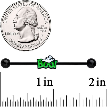 14 Gauge Black Green Boo Ghost Halloween Industrial Barbell 38mm