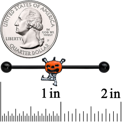 14 Gauge Dancing Skeleton Pumpkin Halloween Industrial Barbell 38mm