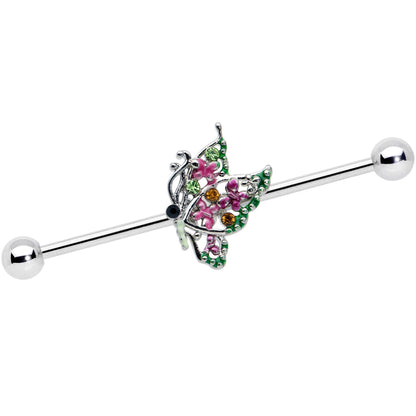 14 Gauge Pink Gem Openwork Butterfly Industrial Barbell 38mm