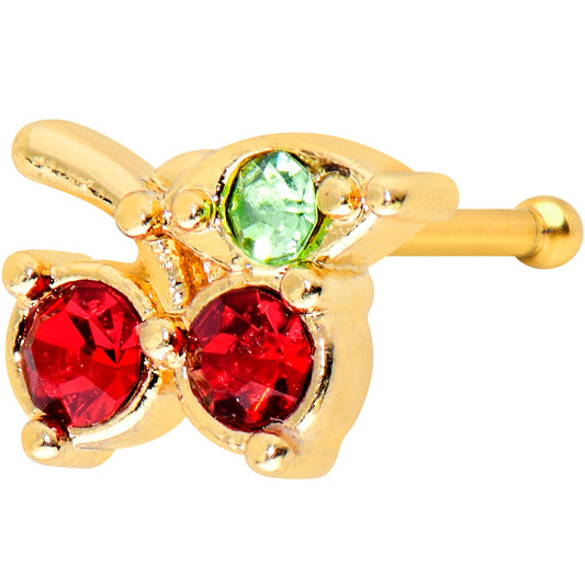 20 Gauge 1/4 Red Green Gem Gold Tone Tasty Cherry Fruit Nose Bone