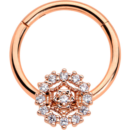 16 Gauge 3/8 Clear CZ Gem Rose Gold Tone Geo Web Hinged Segment Ring