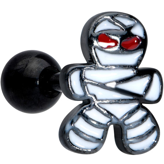 16 Gauge 1/4 Black PVD Red Eye Mummy Halloween Cartilage Tragus