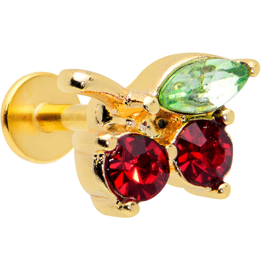 16 Gauge 1/4 Red Gem Gold Tone Tasty Cherry Fruit Labret Monroe Tragus