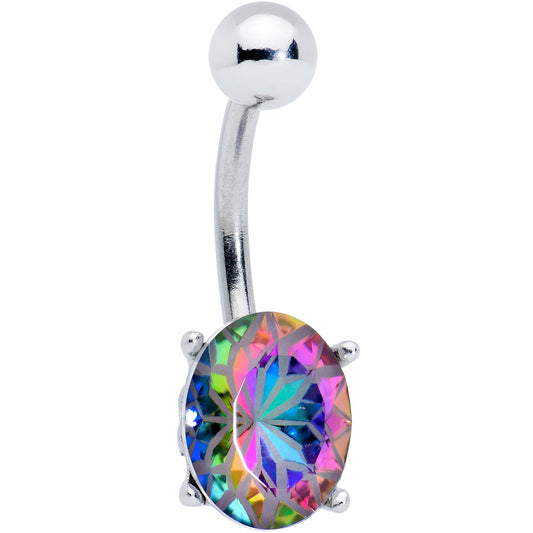 Vitrail Gem Oval Flower Mandala Stylish Elegance Belly Ring