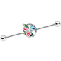 14 Gauge Little Blue Bird Pink Flowers Industrial Barbell 38mm