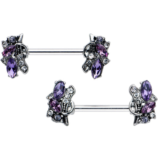 14 Gauge 9/16 Purple Gem Abstract Elegance Barbell Nipple Ring Set