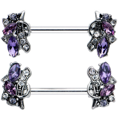 14 Gauge 9/16 Purple Gem Abstract Elegance Barbell Nipple Ring Set