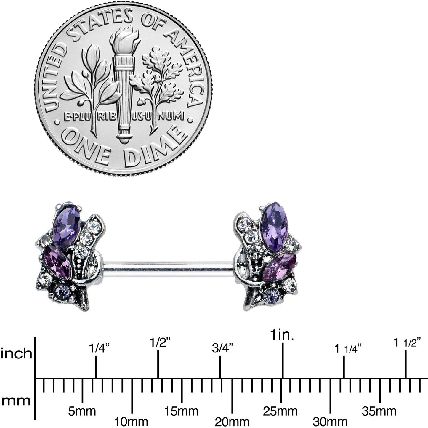 14 Gauge 9/16 Purple Gem Abstract Elegance Barbell Nipple Ring Set