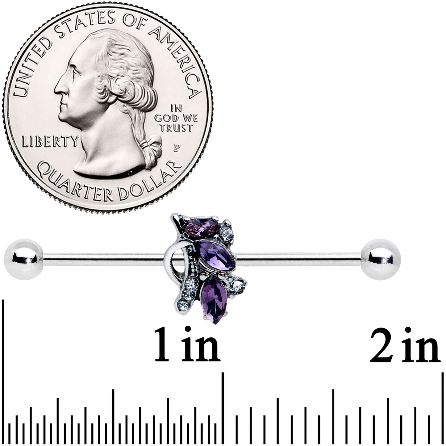 14 Gauge Purple Gem Abstract Elegance Industrial Barbell 38mm