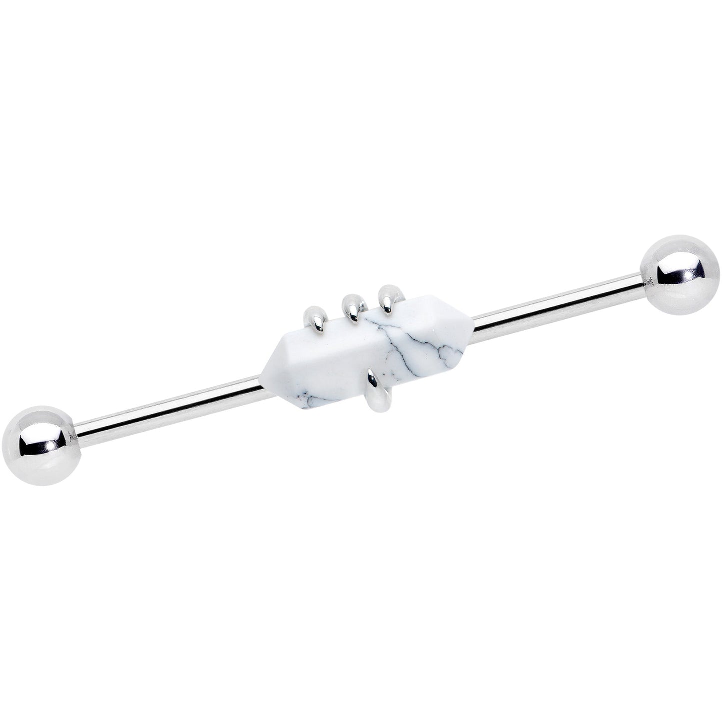 14 Gauge White Howlite Claw Industrial Barbell 38mm