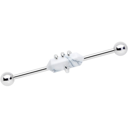 14 Gauge White Howlite Claw Industrial Barbell 38mm