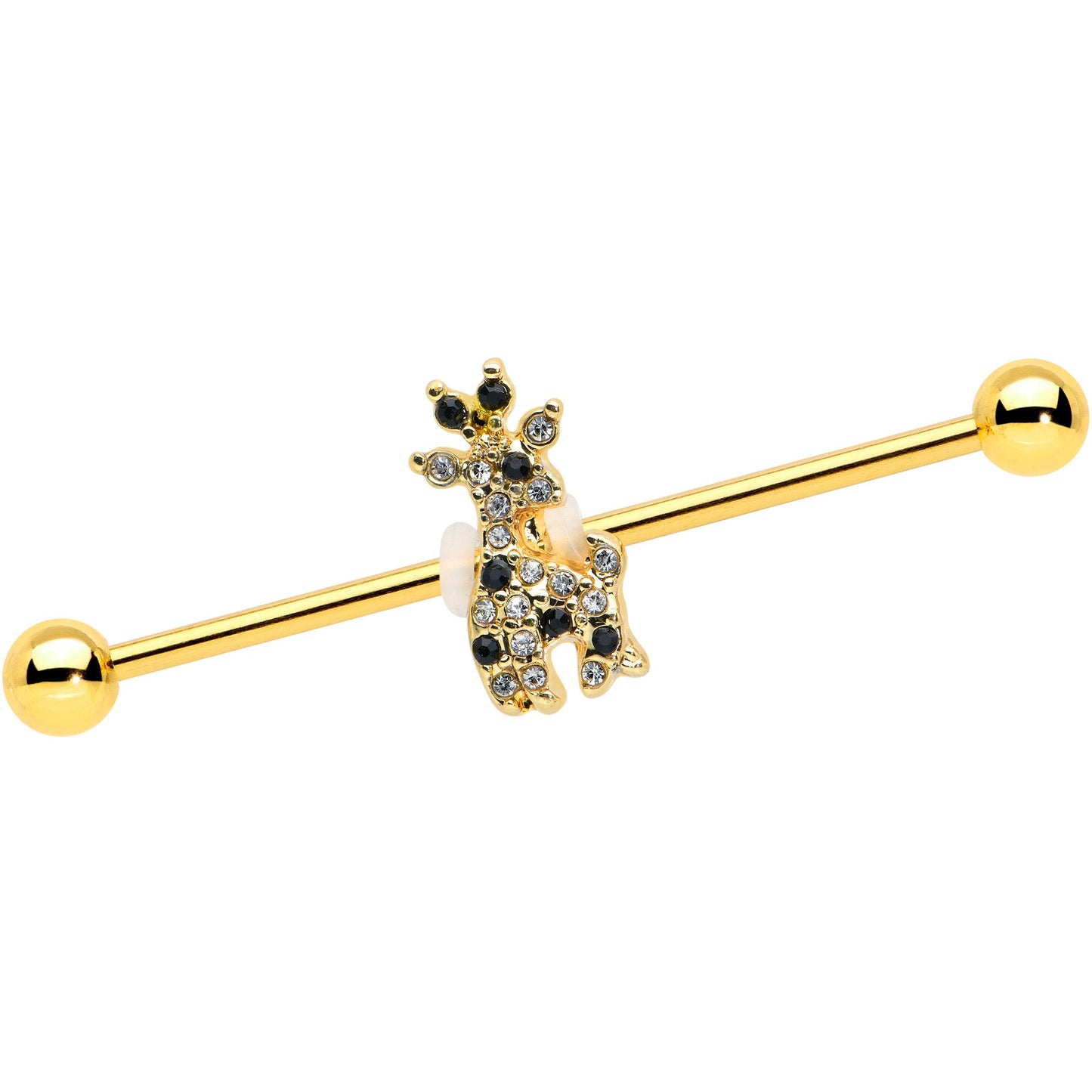 14 Gauge Black Gem Gold Tone Decadent Deer Industrial Barbell 38mm