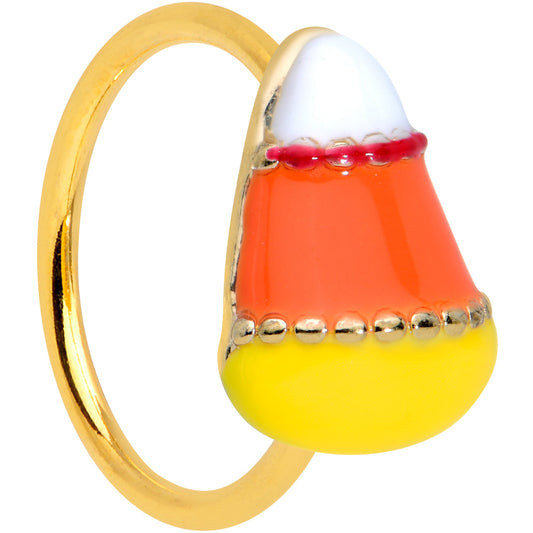 20 Gauge 5/16 Gold Tone Candy Corn Halloween Nose Hoop