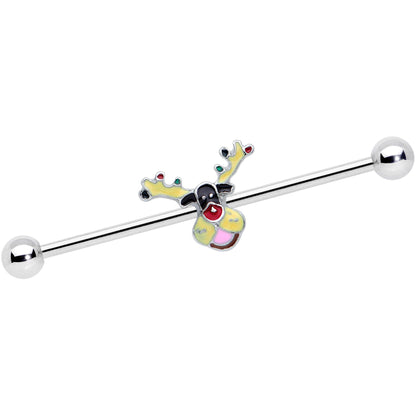 14 Gauge Colorful Reindeer Christmas Industrial Barbell 38mm