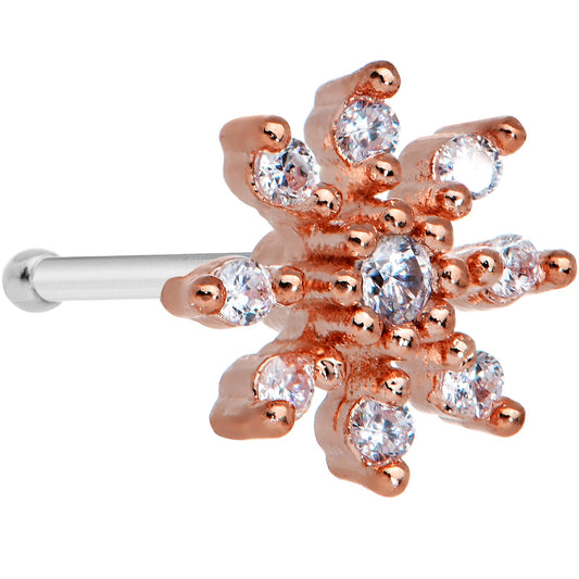 20 Gauge 1/4 Clear CZ Gem Stylish Rose Flower Nose Bone