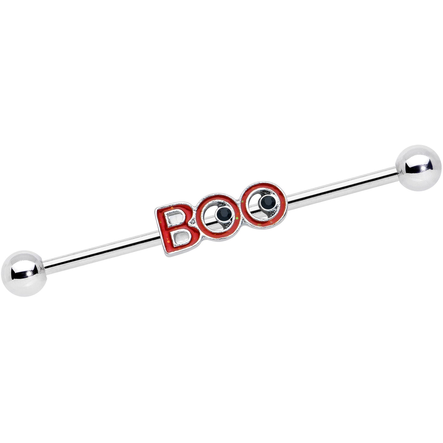 14 Gauge Black Gem Boo Halloween Industrial Barbell 38mm